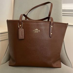 Authentic Coach chocolate brown zippered tote bag